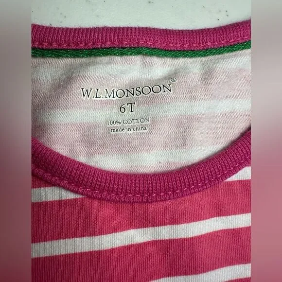 W.L. Monsoon Girls 6T 100% Cotton Appliqué Hedgehog Striped Tunic Shirt Dress - Picture 5 of 9